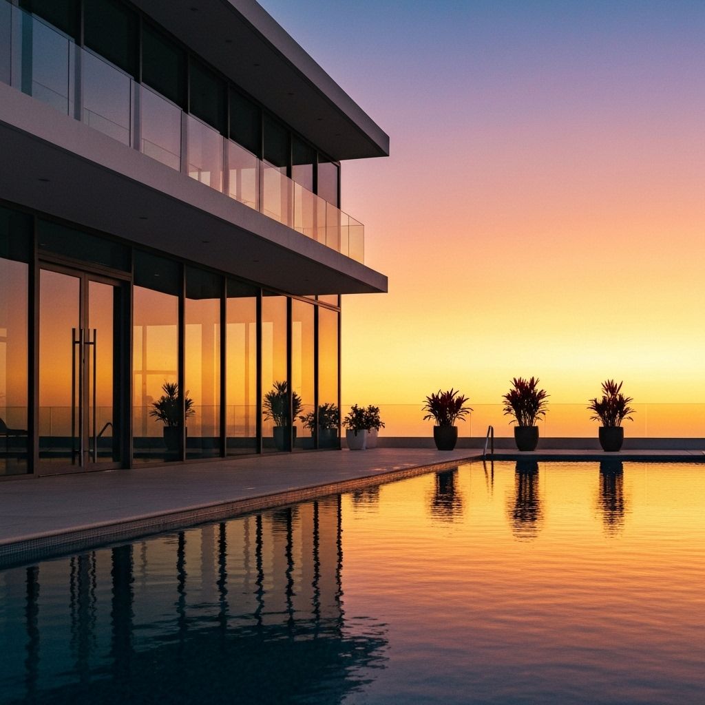 Modern property exterior with pool